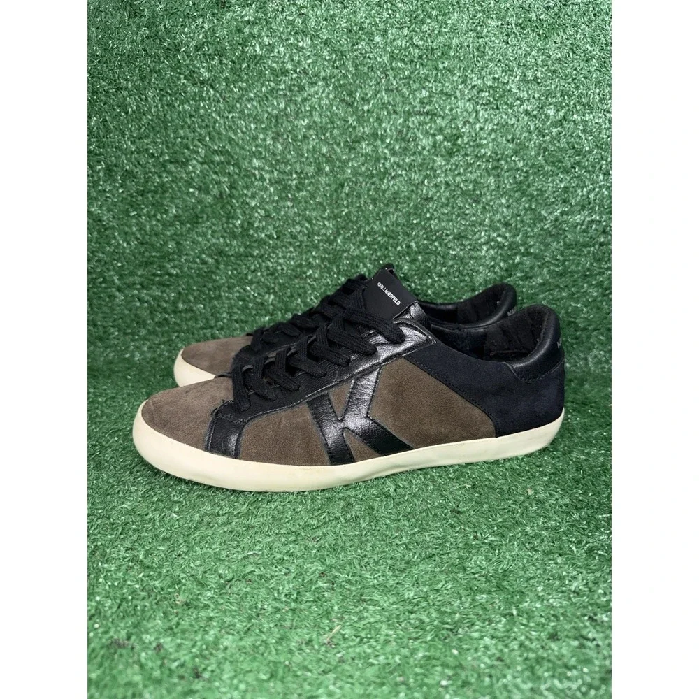 Karl Lagerfeld Paris Shoes Men Size 9.5 Black Green Suede Luxury Sneakers‎